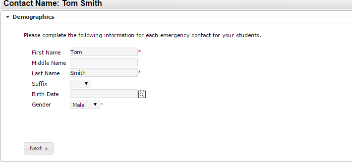 emergency contact name input